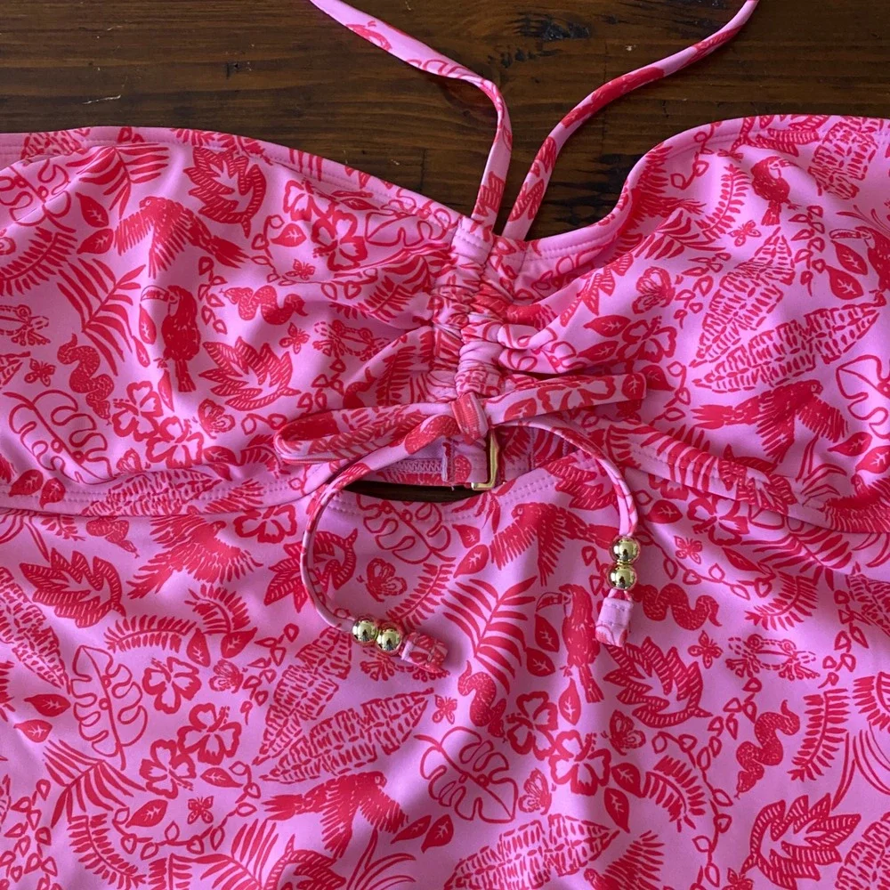 No Boundaries Pink Tropical Bird Floral One Piece Swimsuit Cheeky High Leg XL